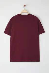 MAN Burgundy Regular Cut Embroidery Detailed 100% Cotton T-Shirt - Image 4