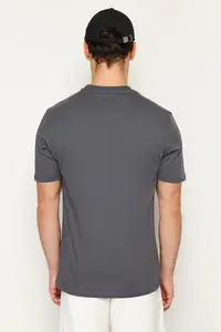 MAN Anthracite Regular/Normal Kesim Kurt Embroidered 100% Cotton T-Shirt - Image 2