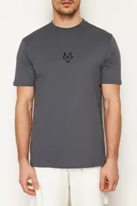 MAN Anthracite Regular/Normal Kesim Kurt Embroidered 100% Cotton T-Shirt - Image 5