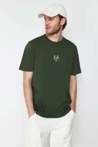 MAN Khaki Regular/Normal Kesim Kurt Embroidered 100% T-Shirt