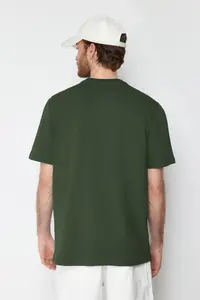 MAN Khaki Regular/Normal Kesim Kurt Embroidered 100% T-Shirt - Image 2