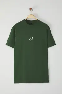 MAN Khaki Regular/Normal Kesim Kurt Embroidered 100% T-Shirt - Image 7