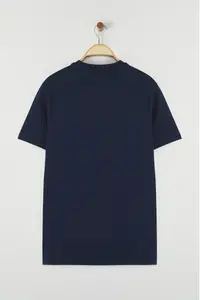 MAN Navy Blue Regular Cut Horse Embroidery Detailed 100% Cotton T-Shirt - Image 4