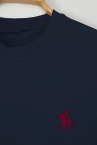 MAN Navy Blue Regular Cut Horse Embroidery Detailed 100% Cotton T-Shirt - Image 5