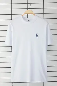 MAN White Regular Cut Horse Embroidery Detailed 100% Cotton T-Shirt - Image 2