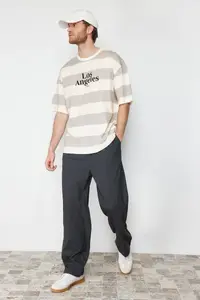 MAN Stone Oversized/Wide Cut Striped City Printed 100% Cotton T-Shirt - Image 2