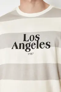 MAN Stone Oversized/Wide Cut Striped City Printed 100% Cotton T-Shirt - Image 5