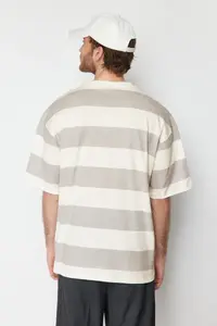 MAN Stone Oversized/Wide Cut Striped City Printed 100% Cotton T-Shirt - Image 6