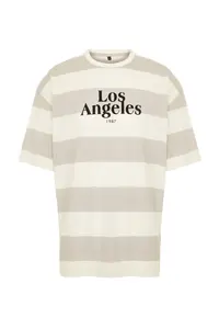 MAN Stone Oversized/Wide Cut Striped City Printed 100% Cotton T-Shirt - Image 7