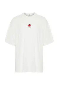 MAN Ecru Unisex Oversized/Wide Cut Mushroom Embroidered 100% Cotton T-Shirt - Image 10