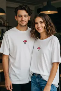 MAN Ecru Unisex Oversized/Wide Cut Mushroom Embroidered 100% Cotton T-Shirt - Image 4