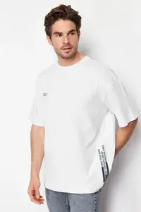MAN White Oversized Text Printed 100% Cotton T-Shirt