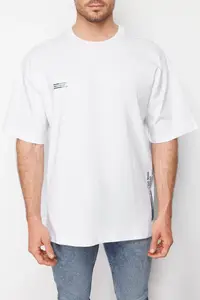 MAN White Oversized Text Printed 100% Cotton T-Shirt - Image 3