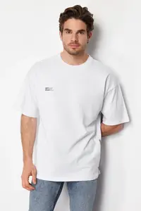 MAN White Oversized Text Printed 100% Cotton T-Shirt - Image 4