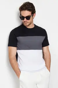 MAN Black Regular/Normal Kesim Color Bloklu 100% Cotton T-Shirt - Image 3