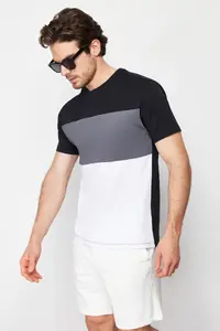 MAN Black Regular/Normal Kesim Color Bloklu 100% Cotton T-Shirt - Image 4