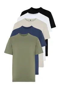 MAN Multicolored 5 Sets Paket Regular/Normal Kesim Basic 100% Cotton T-Shirt - Image 2