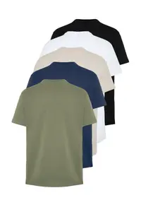 MAN Multicolored 5 Sets Paket Regular/Normal Kesim Basic 100% Cotton T-Shirt - Image 3