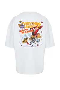 MAN White Oversized/Wide Cut Space Printed 100% T-Shirt - Image 6