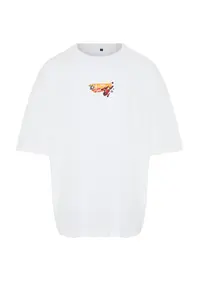 MAN White Oversized/Wide Cut Space Printed 100% T-Shirt - Image 7
