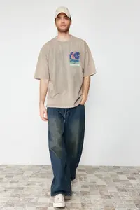 MAN Mink Knitting Oversized/Wide Cut Antique/Faded Effect 100% Cotton T-Shirt - Image 2