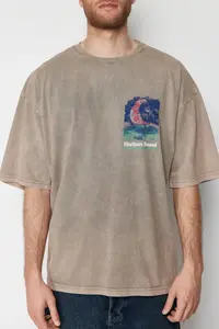 MAN Mink Knitting Oversized/Wide Cut Antique/Faded Effect 100% Cotton T-Shirt - Image 4
