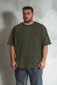 MAN Khaki Oversized/Wide Cut Crew Neck Basic Plus Size T-Shirt