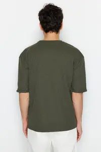 MAN Khaki Oversized/Wide Cut Crew Neck Basic Plus Size T-Shirt - Image 6