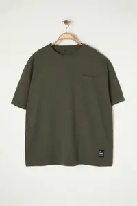 MAN Khaki Oversized/Wide Cut Crew Neck Basic Plus Size T-Shirt - Image 7