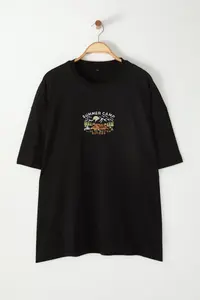 MAN Black Crew Neck Oversized Plus Size T-Shirt - Image 4