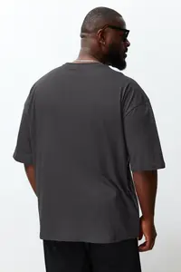 MAN Anthracite Oversized/Wide Cut Crew Neck Lemon Printed Plus Size T-Shirt - Image 3