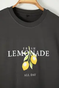 MAN Anthracite Oversized/Wide Cut Crew Neck Lemon Printed Plus Size T-Shirt - Image 5