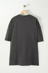 MAN Anthracite Oversized/Wide Cut Crew Neck Lemon Printed Plus Size T-Shirt - Image 6