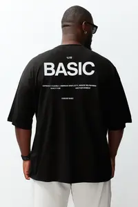 MAN Black Oversized/Wide Cut Crew Neck Back Printed Plus Size T-Shirt