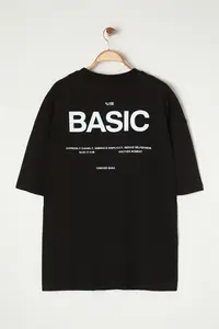 MAN Black Oversized/Wide Cut Crew Neck Back Printed Plus Size T-Shirt - Image 3