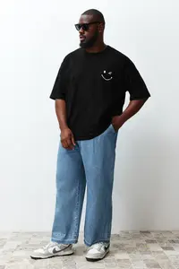 MAN Plus Size Black Oversized/Wide Cut 100% Cotton T-Shirt