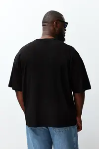 MAN Plus Size Black Oversized/Wide Cut 100% Cotton T-Shirt - Image 2
