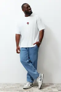 MAN Plus Size Ecru Oversized/Wide Cut 100% Cotton T-Shirt