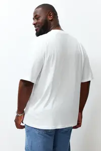 MAN Plus Size Ecru Oversized/Wide Cut 100% Cotton T-Shirt - Image 2