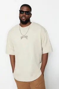 MAN Plus Size Stone Oversized/Wide Cut 100% Cotton T-Shirt - Image 2