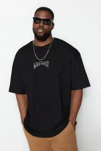 MAN Plus Size Black Oversized/Wide Cut 100% Cotton T-Shirt - Image 2
