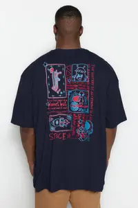 MAN Plus Size Navy Blue Oversized/Wide Cut 100% Cotton T-Shirt