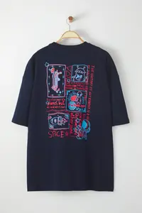 MAN Plus Size Navy Blue Oversized/Wide Cut 100% Cotton T-Shirt - Image 3