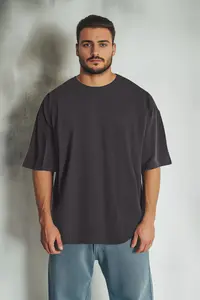 MAN Plus Size Basic Gray Oversized/Wide Cut textured Wrinkle-Free Ottoman T-Shirt