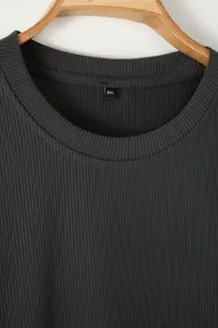 MAN Plus Size Basic Gray Oversized/Wide Cut textured Wrinkle-Free Ottoman T-Shirt - Image 8