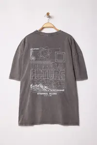 MAN Plus Size Anthracite Oversized/Wide Cut Faded Effect Printed 100% Cotton T-Shirt - Image 2
