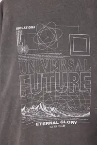 MAN Plus Size Anthracite Oversized/Wide Cut Faded Effect Printed 100% Cotton T-Shirt - Image 3