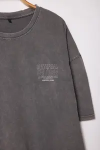 MAN Plus Size Anthracite Oversized/Wide Cut Faded Effect Printed 100% Cotton T-Shirt - Image 4