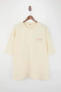 MAN Plus Size Stone Oversized/Wide Cut Raised Text Printed 100% Cotton T-Shirt