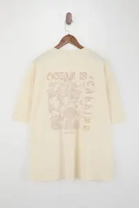 MAN Plus Size Stone Oversized/Wide Cut Raised Text Printed 100% Cotton T-Shirt - Image 2